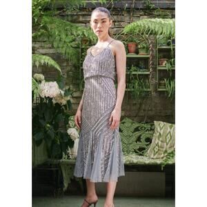 Beauut Anne Embellished Sequin Midi Dress - Uk 8 / Us 4 Light Grey
